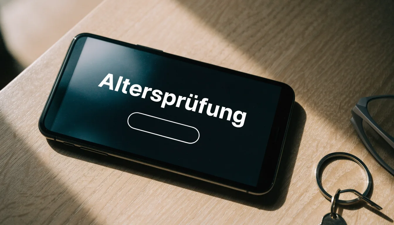 Ein Smartphone liegt mit dunklem Display auf einem Holztisch neben einem Schlüsselbund und einer Brille im Licht eines Fensters.