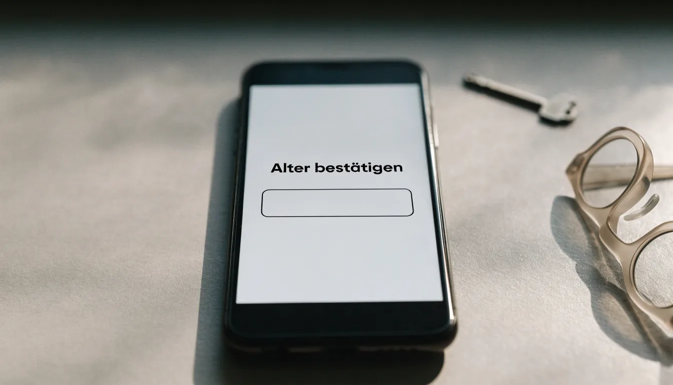 Ein Smartphone liegt mit dunklem Display auf einem Schreibtisch neben einem Schlüsselbund und einer Brille.