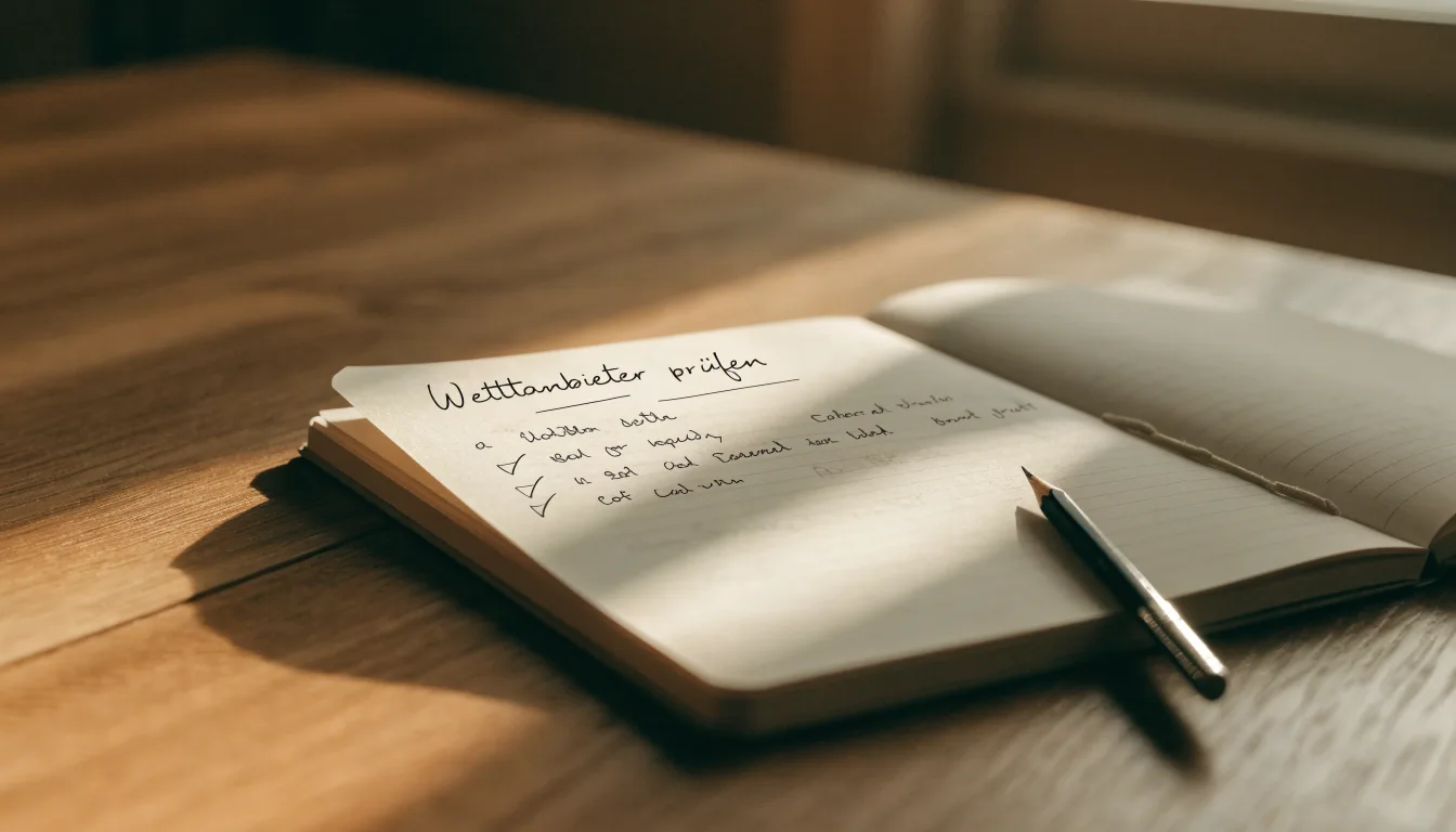 Ein Notizbuch mit handgeschriebenen Stichpunkten und ein Bleistift liegen auf einem Holztisch im Morgenlicht.