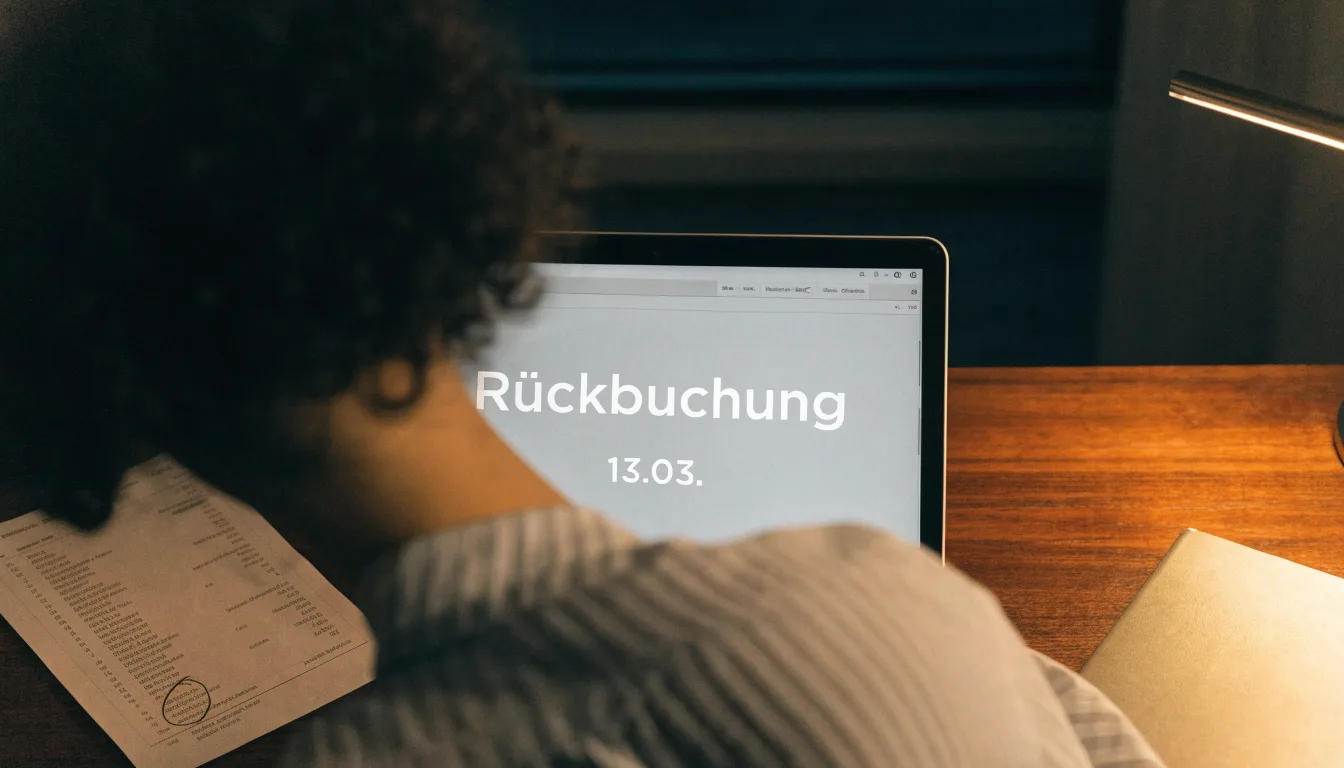 Ein Schreibtisch mit Lampe und geschlossenem Laptop in einem ruhigen Büro bei Abendlicht.