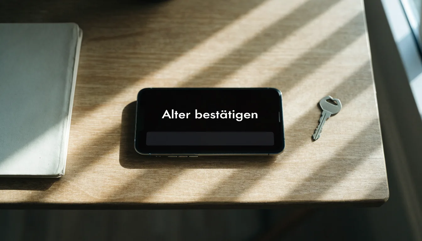 Eine Messingwaage steht auf einem Holzschreibtisch neben einer Kaffeetasse, im Hintergrund ein helles Fenster.